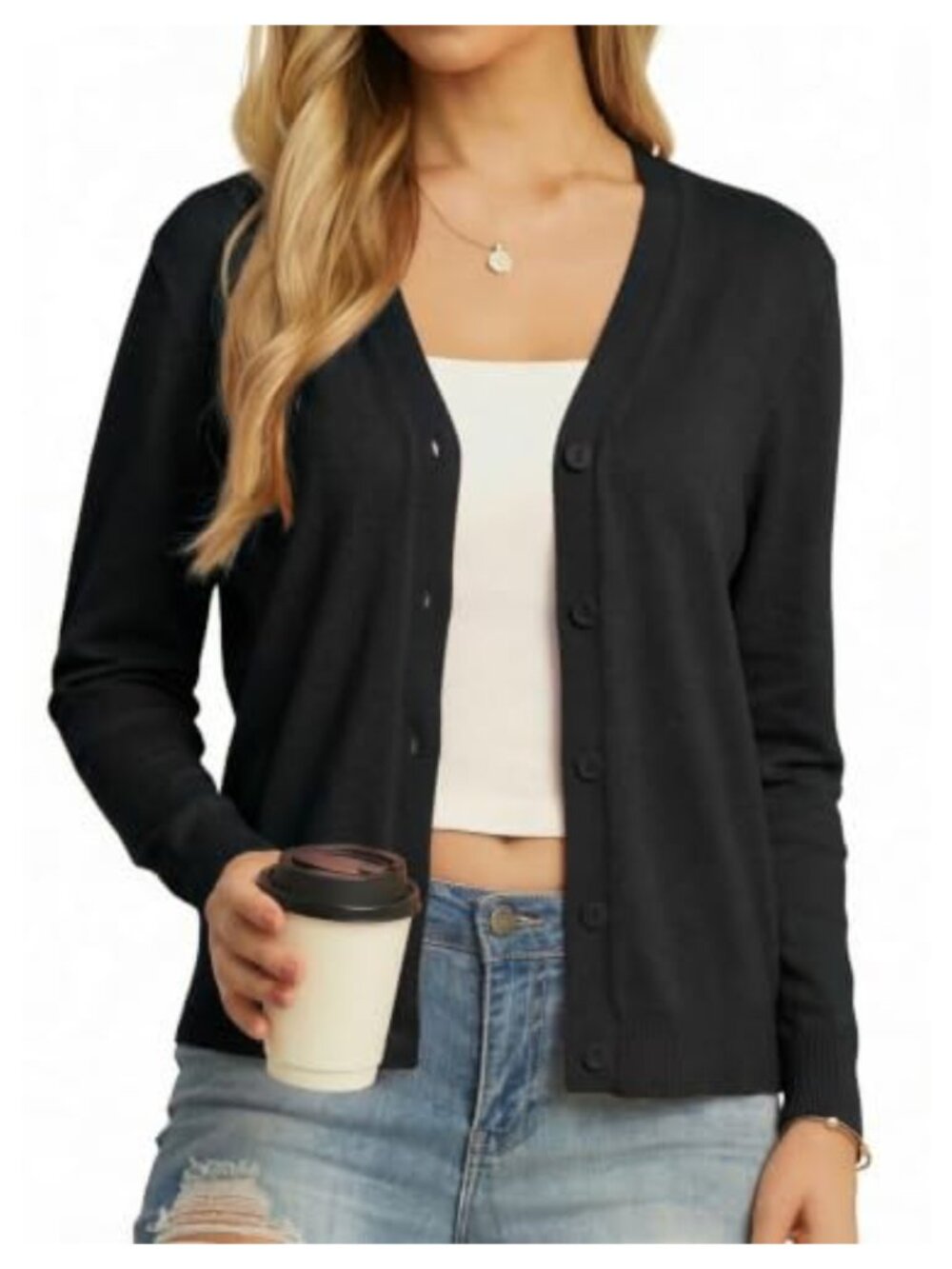 Women's V-Neck Cardigan Long Sleeve Button Down Lightweight Knit Sweater